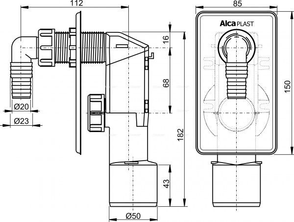 Внутристенный сифон "Alca Plast" АPS-4  для стиральной машины (БЕЛЫЙ)