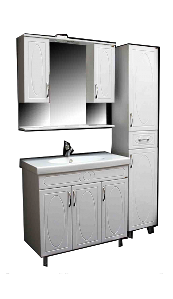 Зеркало-шкаф "Анжелика-90" (свет, белый, 2 шкафа)